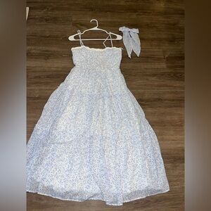 White and Baby Blue Floral Maxi Dress